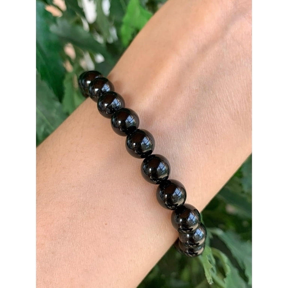 Unisex Black Glass Beaded Bracelet - 10mm